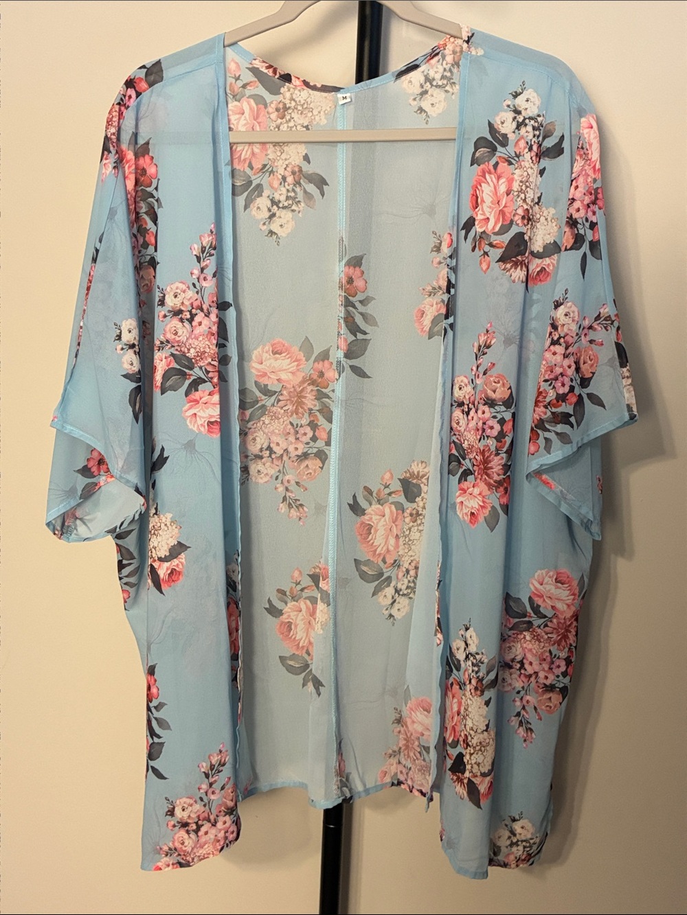 Kimono Light Blue Floral Sheer Cover-Up Medium but like One Size